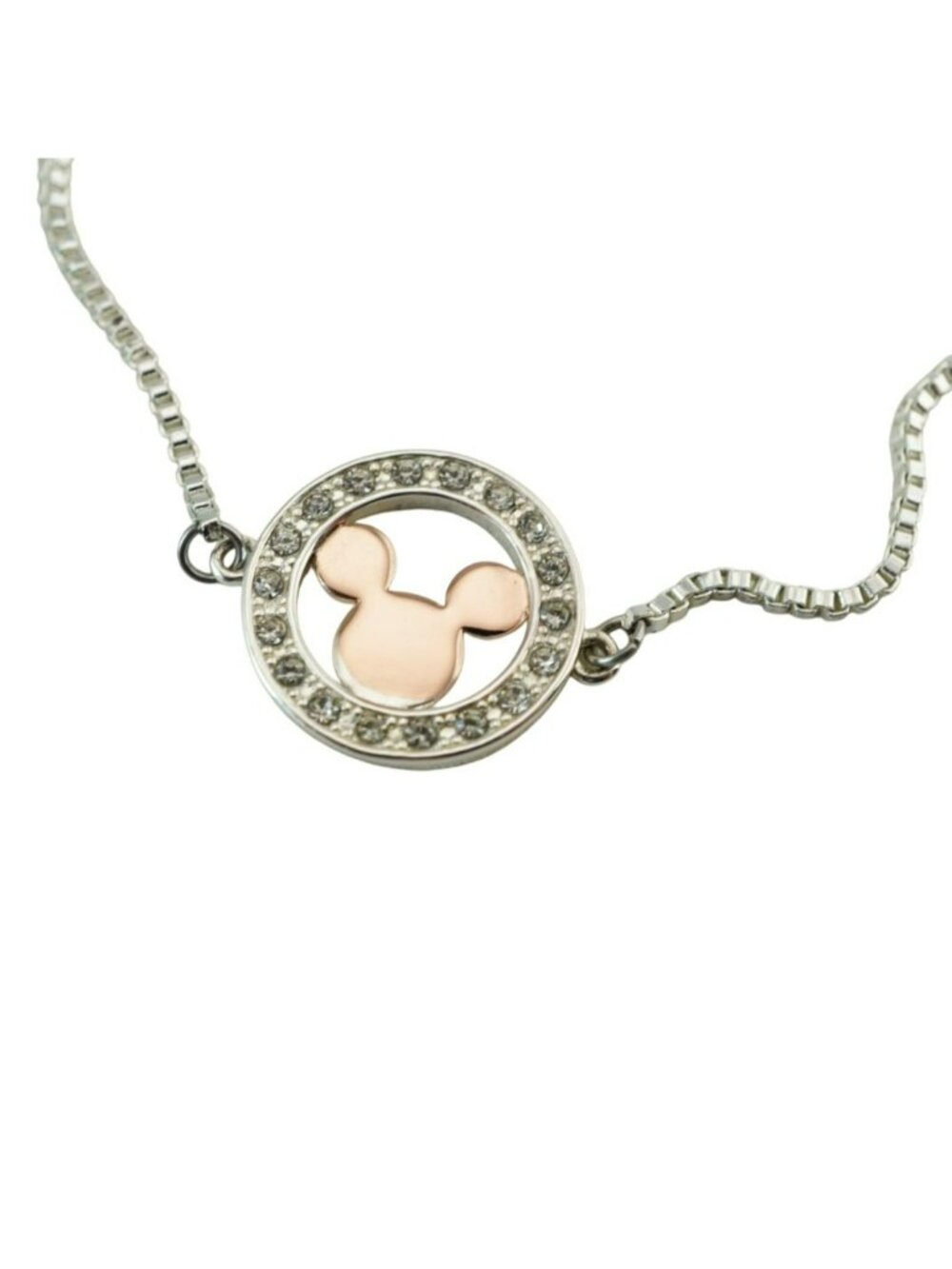 Disney Mickey Mouse Fine Silver 14K Rose Gold Plated Crystal Adjustable Bracelet - Picture 3 of 6